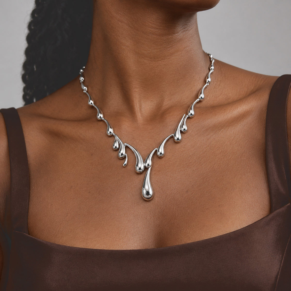 Lucy Q - Organic Drip Necklace (Size - 20-4 Ext) in Rhodium Overlay Sterling Silver, Silver Wt. 51.60 Gms 8823276 2