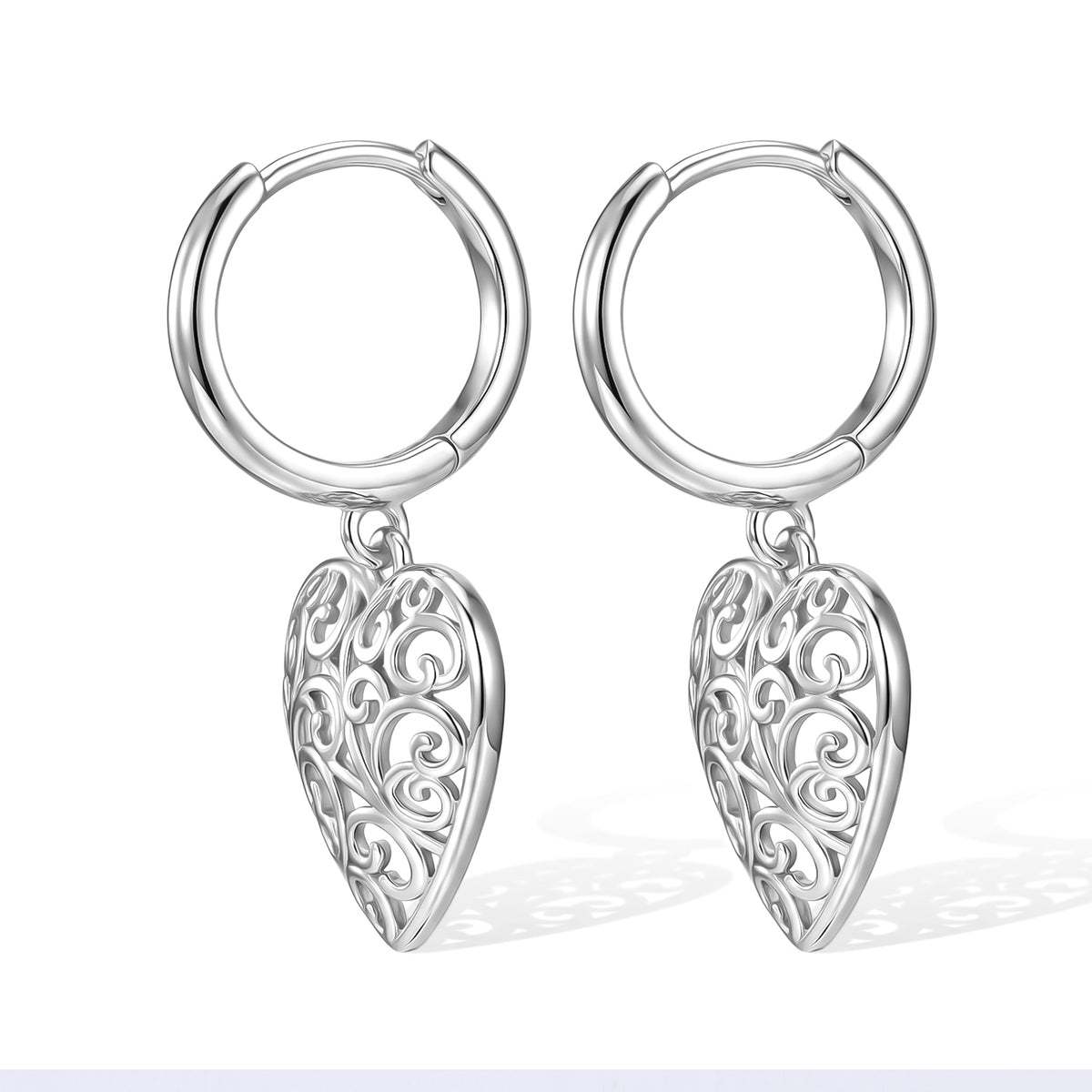Lucy Q - Filigree Heart Earring with Hoop in Rhodium Overlay Sterling Silver 8823311 2