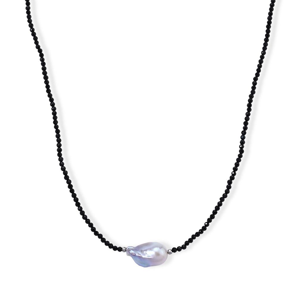 EverTrue - Black Spinel & White Baroque Pearl Beads Necklace (Size - 20) with Magnetic Lock 60.00 Ct._8824800