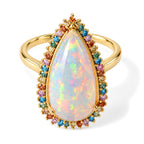Luxuriant - Ethiopian Opal & Multi Gemstones Halo Ring in 18K Vermeil Yellow Gold Plated Sterling Silver 5.55 Ct._8825026
