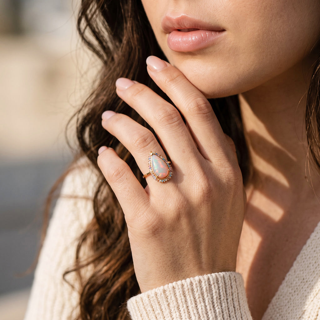 Luxuriant - Ethiopian Opal & Multi Gemstones Halo Ring in 18K Vermeil Yellow Gold Plated Sterling Silver 5.55 Ct._8825026_1
