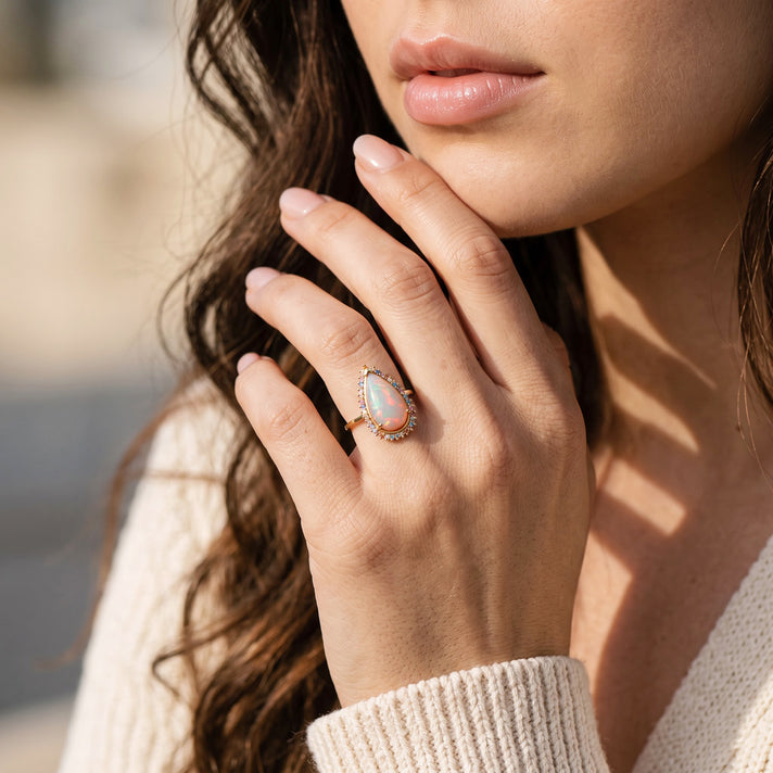 Luxuriant - Ethiopian Opal &amp; Multi Gemstones Halo Ring in 18K Vermeil Yellow Gold Plated Sterling Silver 5.55 Ct. 8825026 2