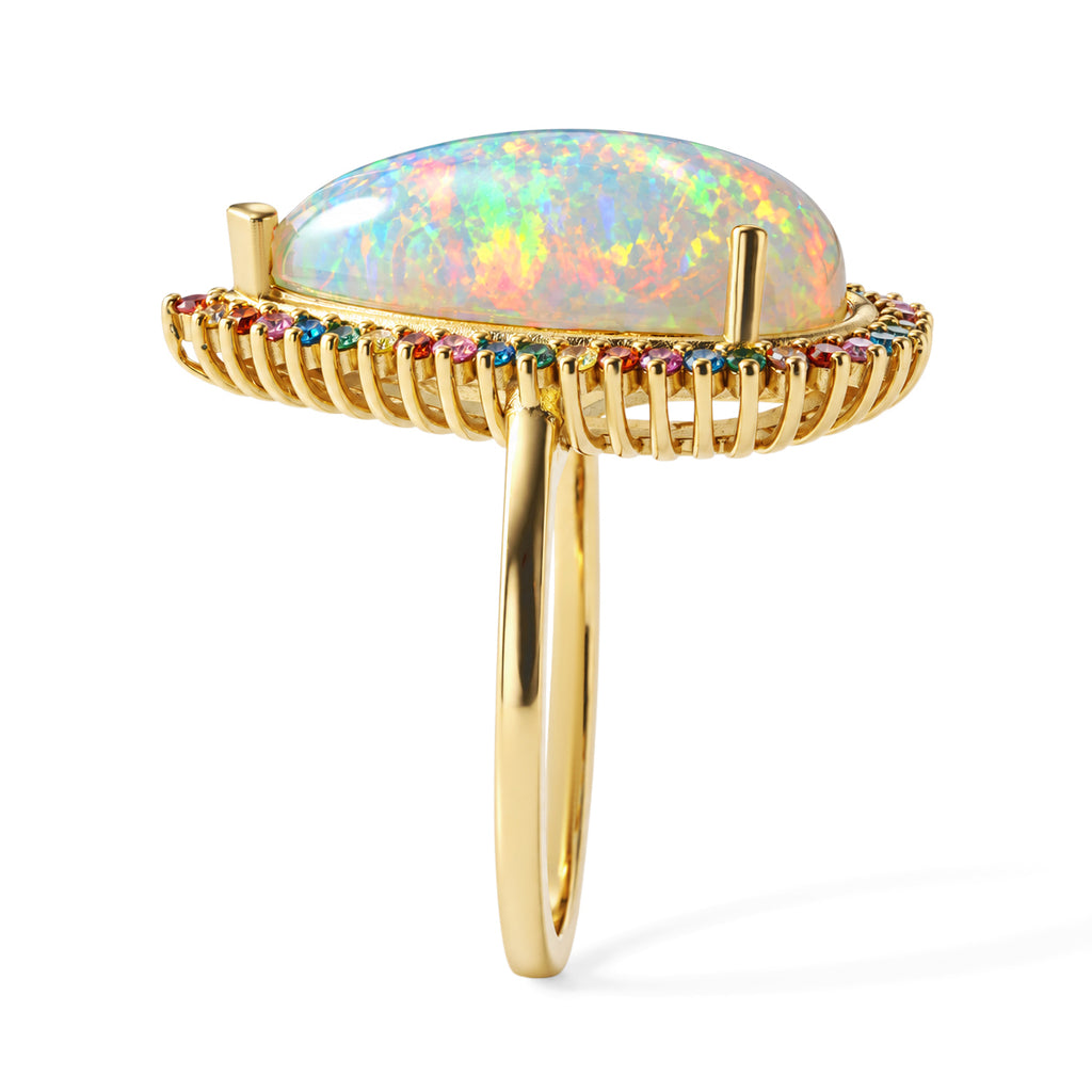 Luxuriant - Ethiopian Opal & Multi Gemstones Halo Ring in 18K Vermeil Yellow Gold Plated Sterling Silver 5.55 Ct._8825026_3