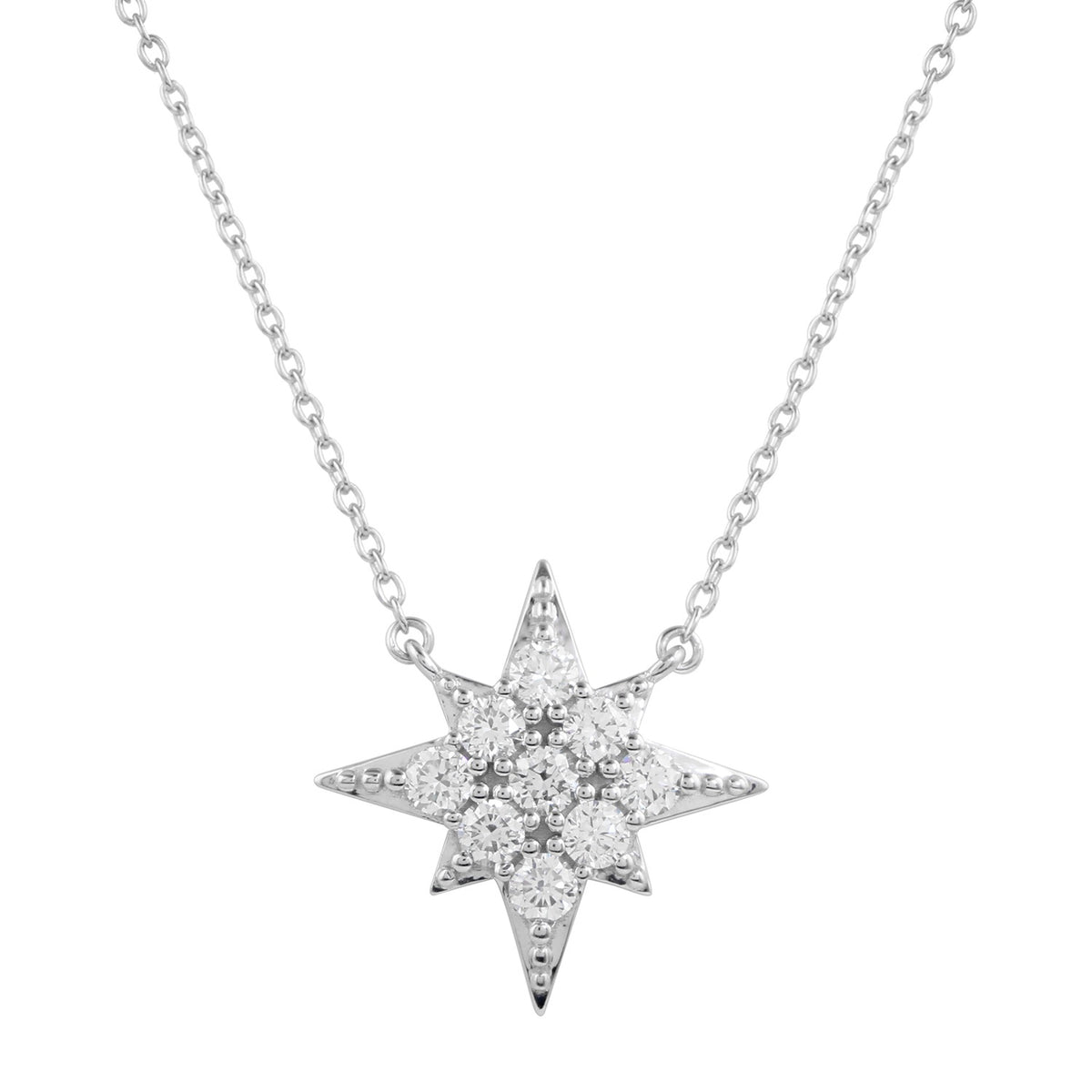 NY Close Out Deal- Lab Grown SI/GH Diamond Starburst Necklace (Size - 16+2 Ext) in Rhodium Overlay Sterling Silver 0.70 Ct. 8825317 0