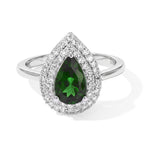 Luxuriant - Natural Chrome Diopside & Lab Grown Diamond (SI/G-H) Halo Ring in Rhodium Overlay Sterling Silver 1.60 Ct._8825596