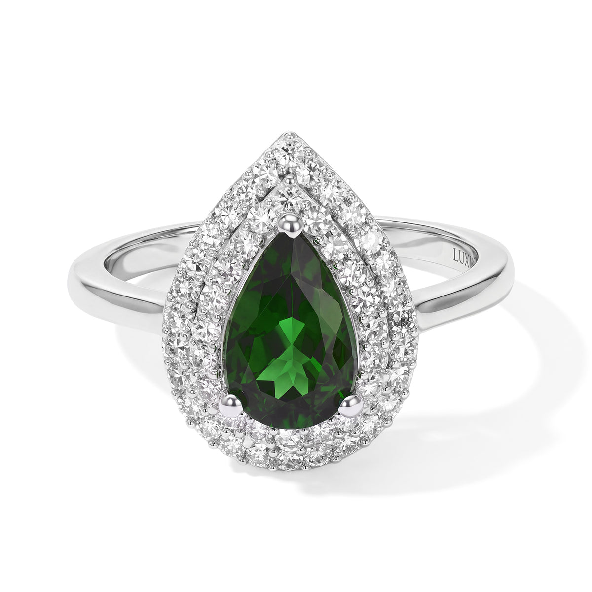 Luxuriant - Natural Chrome Diopside &amp; Lab Grown Diamond (SI-G-H) Halo Ring in Rhodium Overlay Sterling Silver 1.60 Ct. 8825596 0