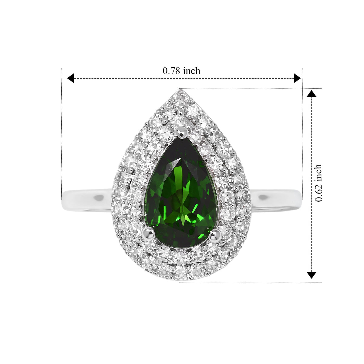 Luxuriant - Natural Chrome Diopside &amp; Lab Grown Diamond (SI-G-H) Halo Ring in Rhodium Overlay Sterling Silver 1.60 Ct. 8825596 5