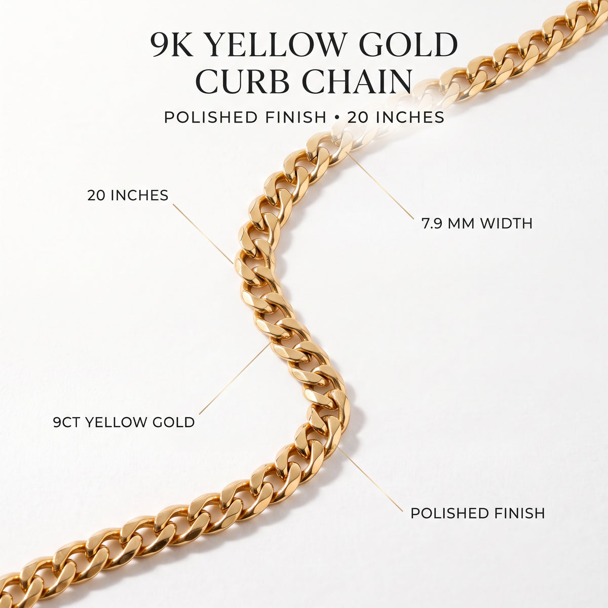 9K Yellow Gold Curb Chain Necklace 51cm/20 In 8828840 6