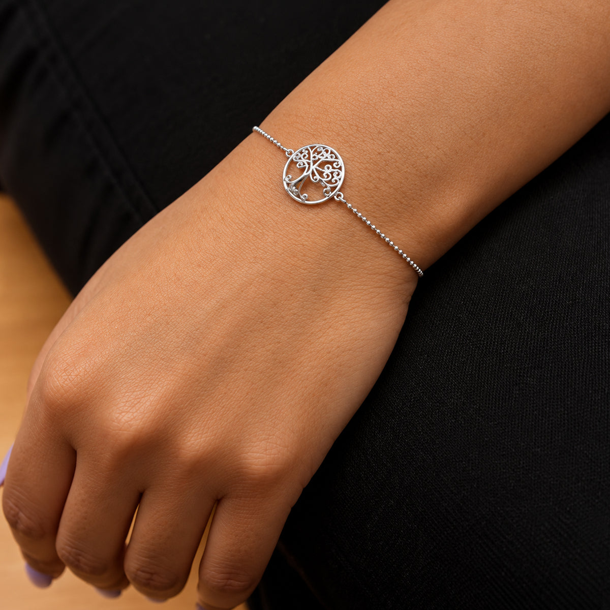Sterling Silver Rhodium Plated 14.5mm 'Tree of Life' Sliding Adjustable Bracelet 23cm/9 In 8828847 1