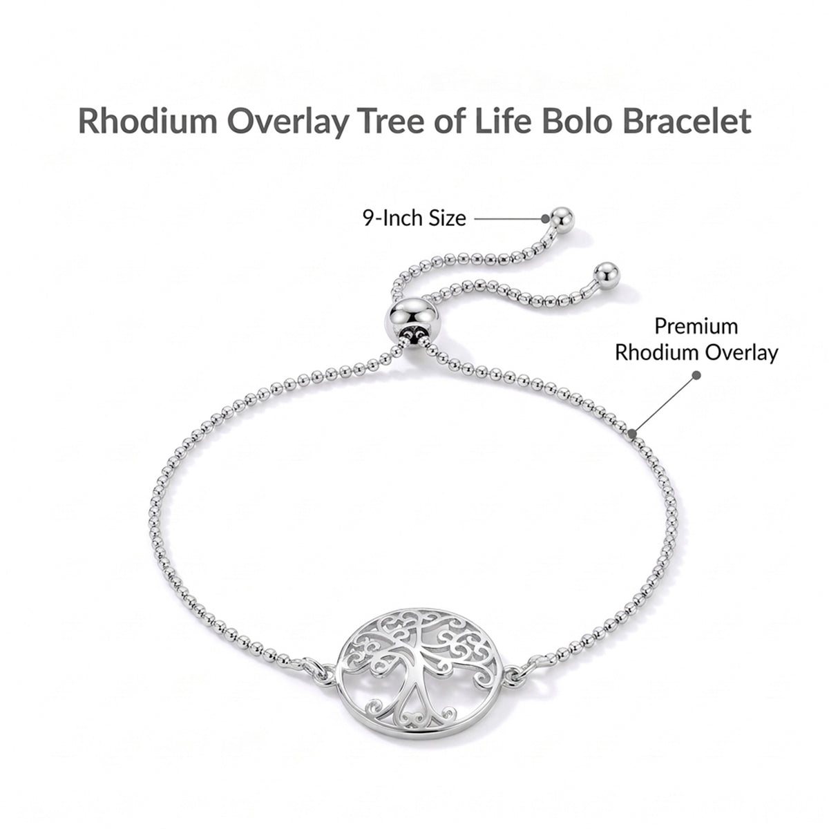 Sterling Silver Rhodium Plated 14.5mm 'Tree of Life' Sliding Adjustable Bracelet 23cm/9 In 8828847 4