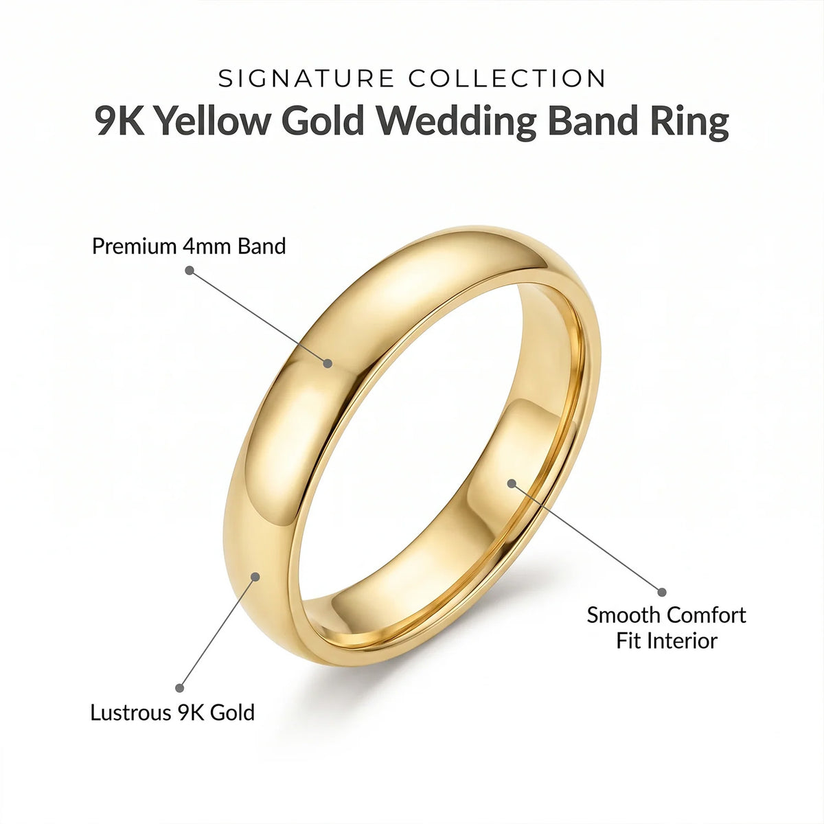 9K Yellow Gold 4mm Comfort Fit Plain Wedding Band Ring 8828916 6