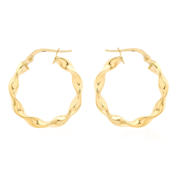 9K Yellow Gold 21mm Twist Hoop Creole Earrings 8828929 1