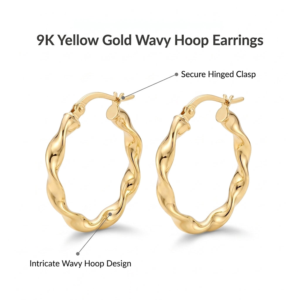 9K Yellow Gold 21mm Twist Hoop Creole Earrings 8828929 1