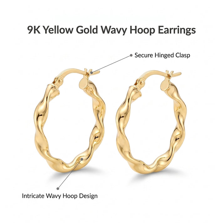 9K Yellow Gold 21mm Twist Hoop Creole Earrings 8828929 2