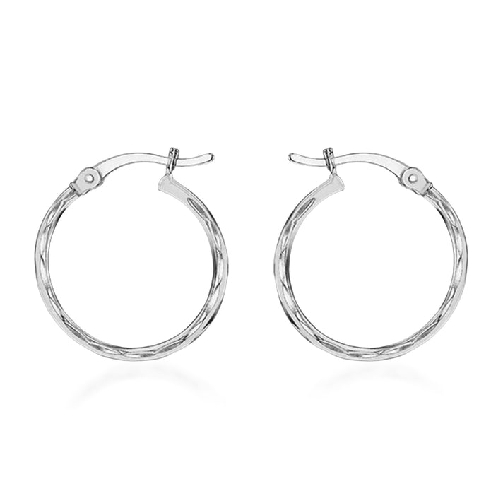 Sterling Silver Rhodium Plated 20mm Diamond Cut Creole Earring 8828931 1