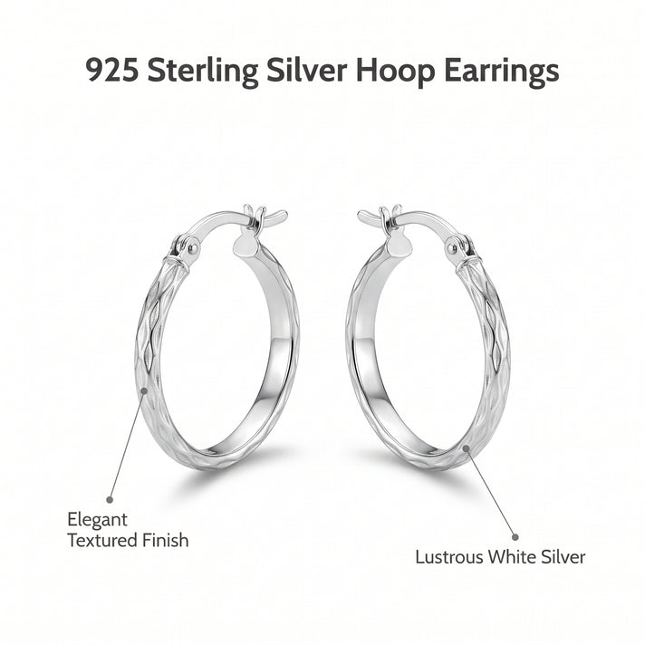 Sterling Silver Rhodium Plated 20mm Diamond Cut Creole Earring 8828931 2