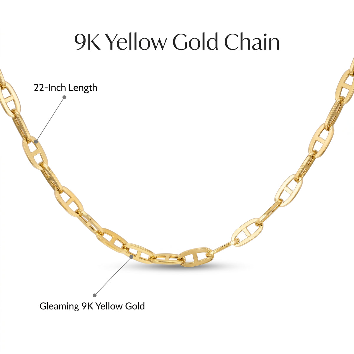 9K Yellow Gold 3.5mm Medium Square Rambo Chain 56cm/22 In 8828934 1