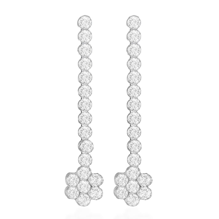 Sterling Silver Rhodium Plated CZ Flower Drop Earrings 8828963 1