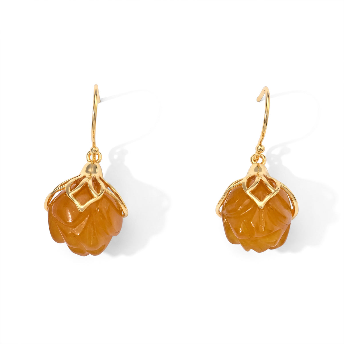 D'Joy - Honey Jade Lotus Drop Earring with Hook in Yellow Gold Plated Sterling Silver 40.00 Ct. 8831515 0