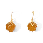 D'Joy - Honey Jade Lotus Drop Earring with Hook in Yellow Gold Plated Sterling Silver 40.00 Ct._8831515