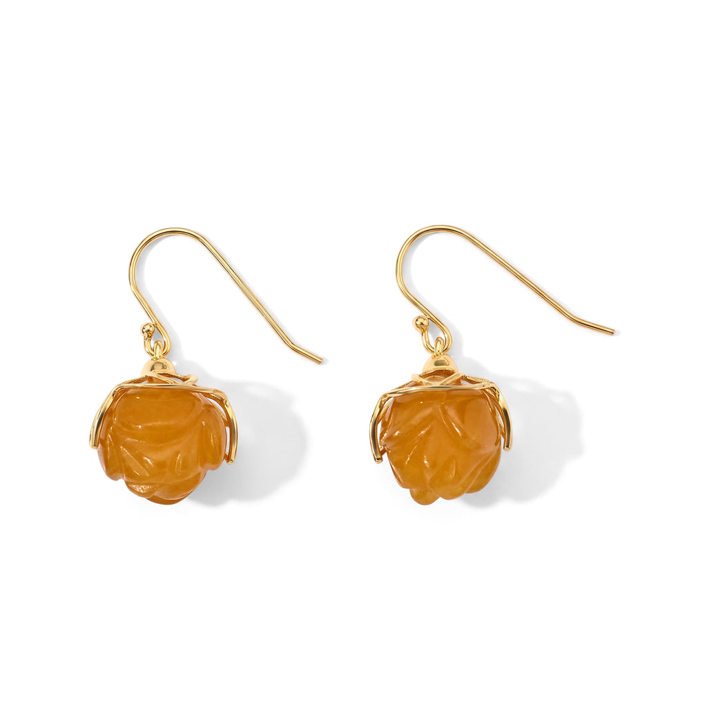 D'Joy - Honey Jade Lotus Drop Earring with Hook in Yellow Gold Plated Sterling Silver 40.00 Ct._8831515_3