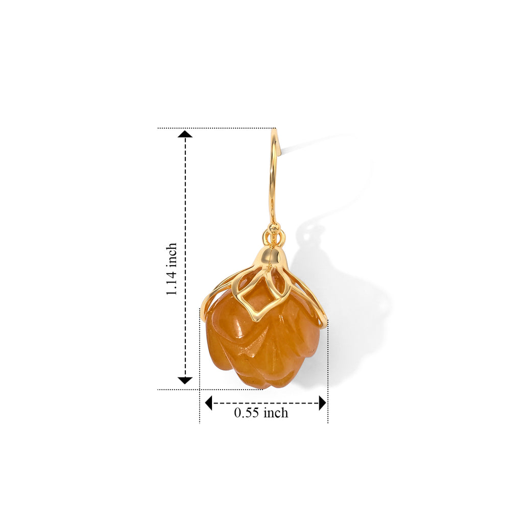 D'Joy - Honey Jade Lotus Drop Earring with Hook in Yellow Gold Plated Sterling Silver 40.00 Ct._8831515_4