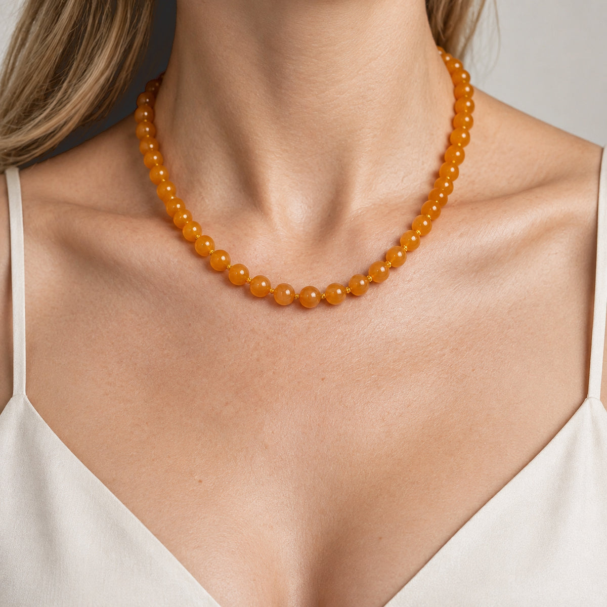 D'Joy - Honey Jade Beads Necklace (Size - 20) in Yellow Gold Plated Sterling Silver 690.00 Ct. 8831517 2