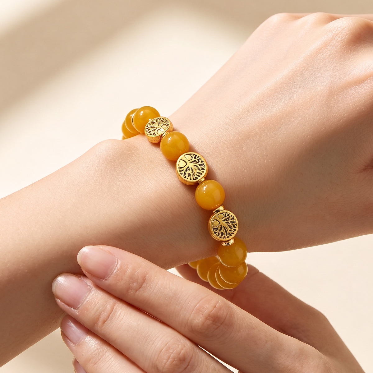 Honey Jade Stretchable Beads Bracelet (Size - 7) 90.00 Ct. 8831520 1