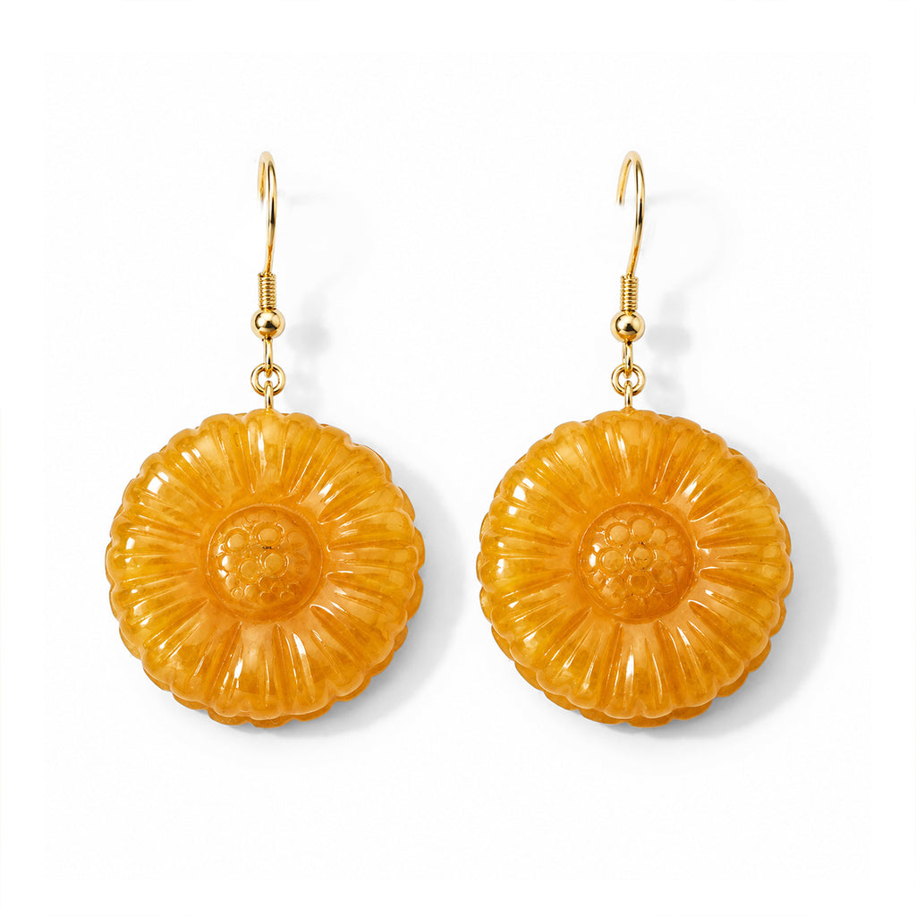 D'Joy - Honey Jade Beads Earring with Hook in Yellow Gold Plated Sterling Silver 45.00 Ct._8831522