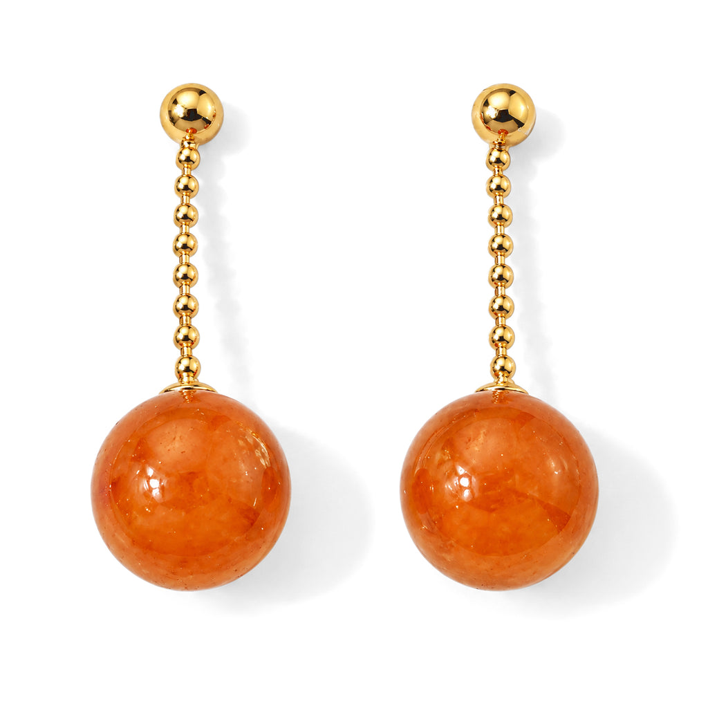 D'Joy - Honey Jade Beads Earring with Push Back in Yellow Gold Plated Sterling Silver 23.00 Ct._8831525