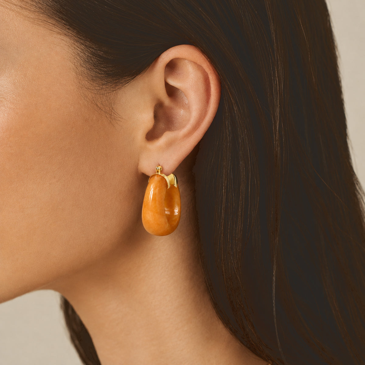 D'Joy - Honey Jade Beads Earring with Clasp in Yellow Gold Plated Sterling Silver 32.00 Ct. 8831526 1