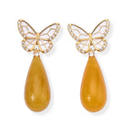 D'Joy - Honey Jade Beads Drop Earring with Push Back in Yellow Gold Plated Sterling Silver 30.00 Ct._8831527