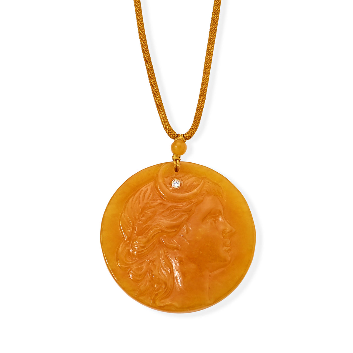 D'Joy - Honey Jade &amp; White Cubic Zirconia Adjustable Goddess Necklace (Size - 28) in Yellow Gold Plated Sterling Silver 100.00 Ct. 8831530 0