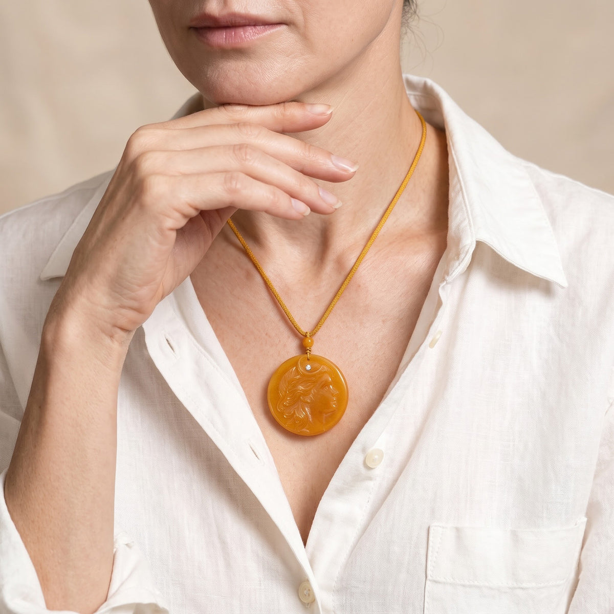 D'Joy - Honey Jade &amp; White Cubic Zirconia Adjustable Goddess Necklace (Size - 28) in Yellow Gold Plated Sterling Silver 100.00 Ct. 8831530 2