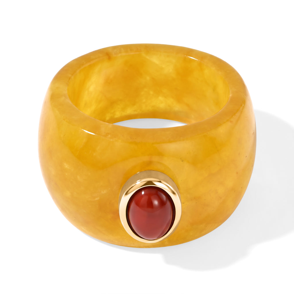 D'Joy - Honey Jade & Red Jade Band Ring in Yellow Gold Plated Sterling Silver 55.00 Ct._8831545