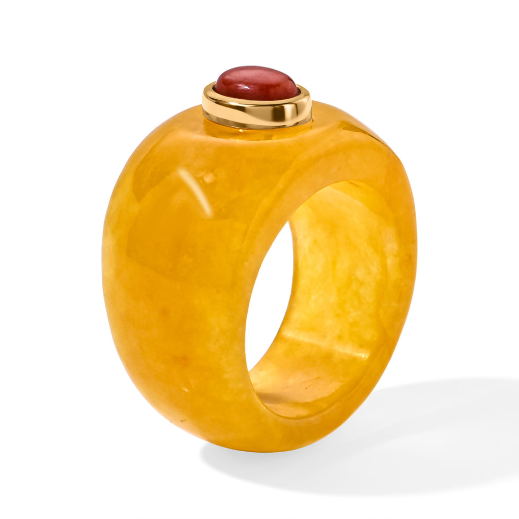 D'Joy - Honey Jade & Red Jade Band Ring in Yellow Gold Plated Sterling Silver 55.00 Ct._8831572_3