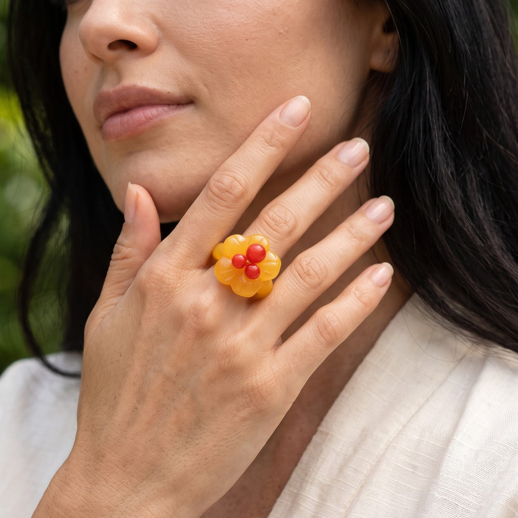 D'Joy - Honey Jade & Multi Gemstones Ring in Yellow Gold Plated Sterling Silver 35.00 Ct._8831608_2