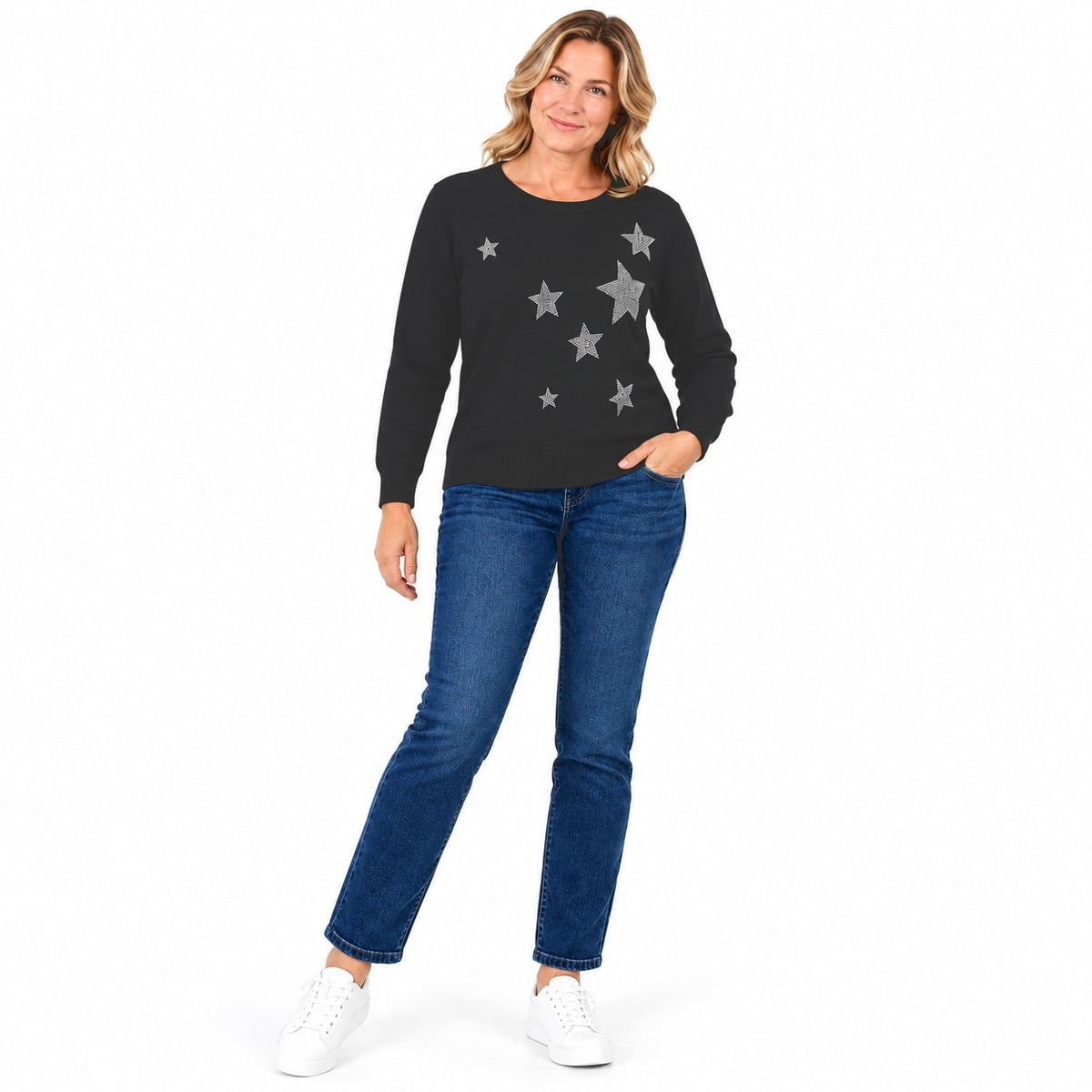 Pure And Natural Rhinestone Star Brushed Jumper (Size 10) - Black 8832232 0