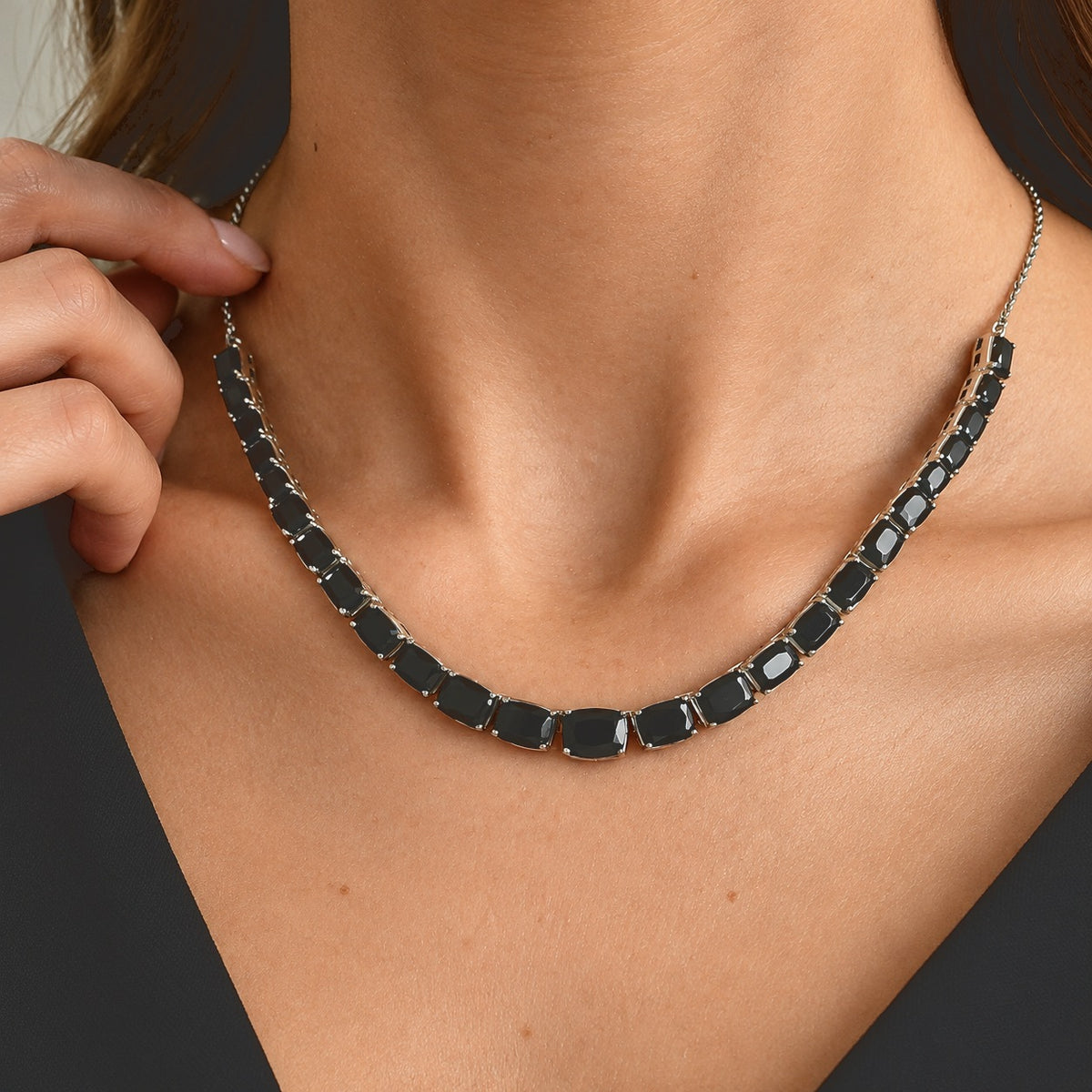 EverTrue Black Spinel Cluster Necklace (Size - 20) in Platinum Overlay Pure - Natural - Bronze - Standard  31.861  Ct. 8833263 1