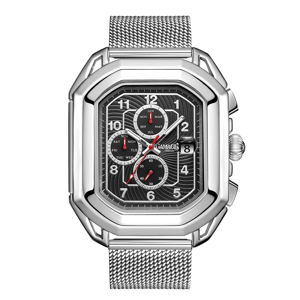 Gamages Of London Status Automatic Movement Black Dial Water Resistant Watch with Silver Mesh Bracelet_8846448