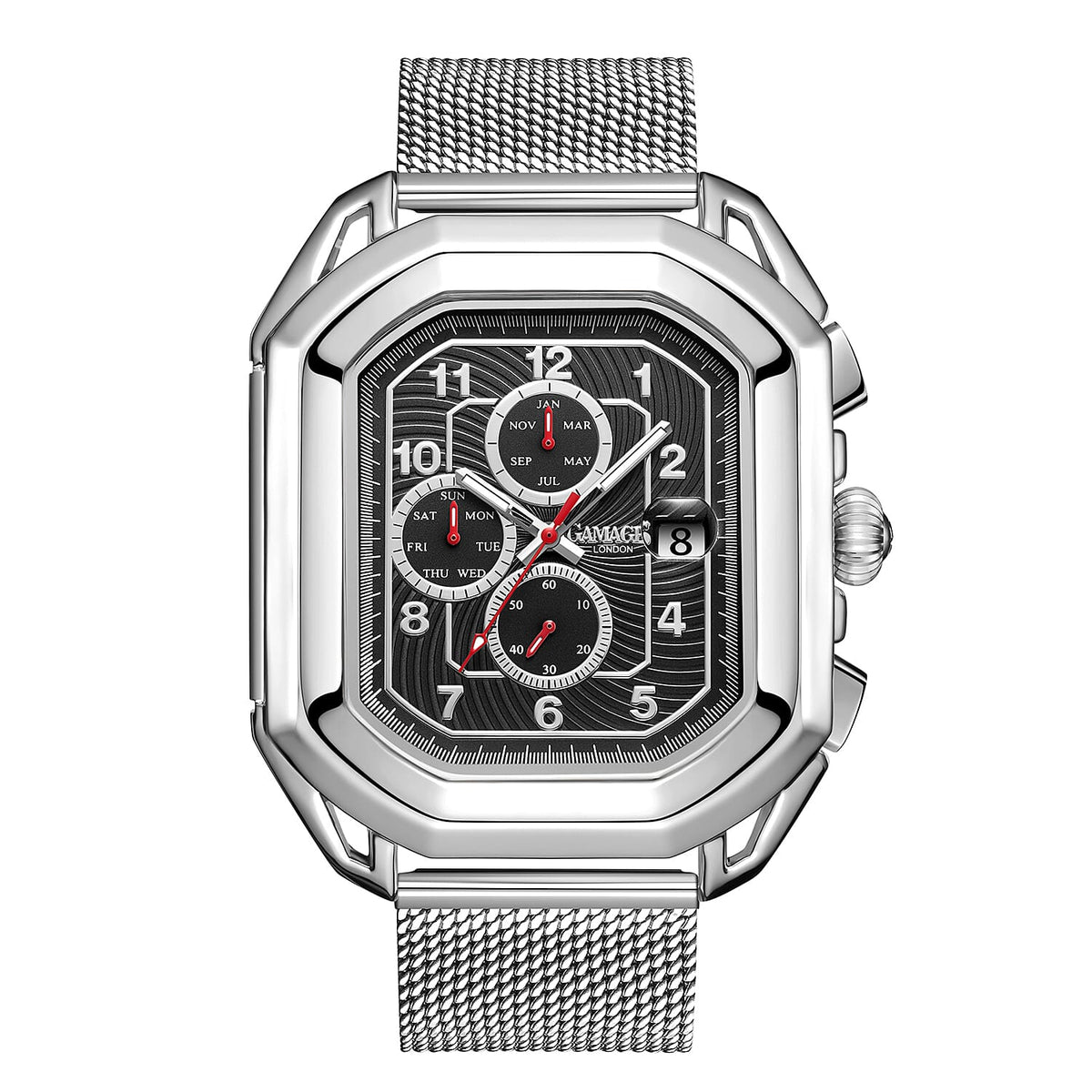 Gamages Of London Status Automatic Movement Black Dial Water Resistant Watch with Silver Colour Mesh Bracelet V32571029 0