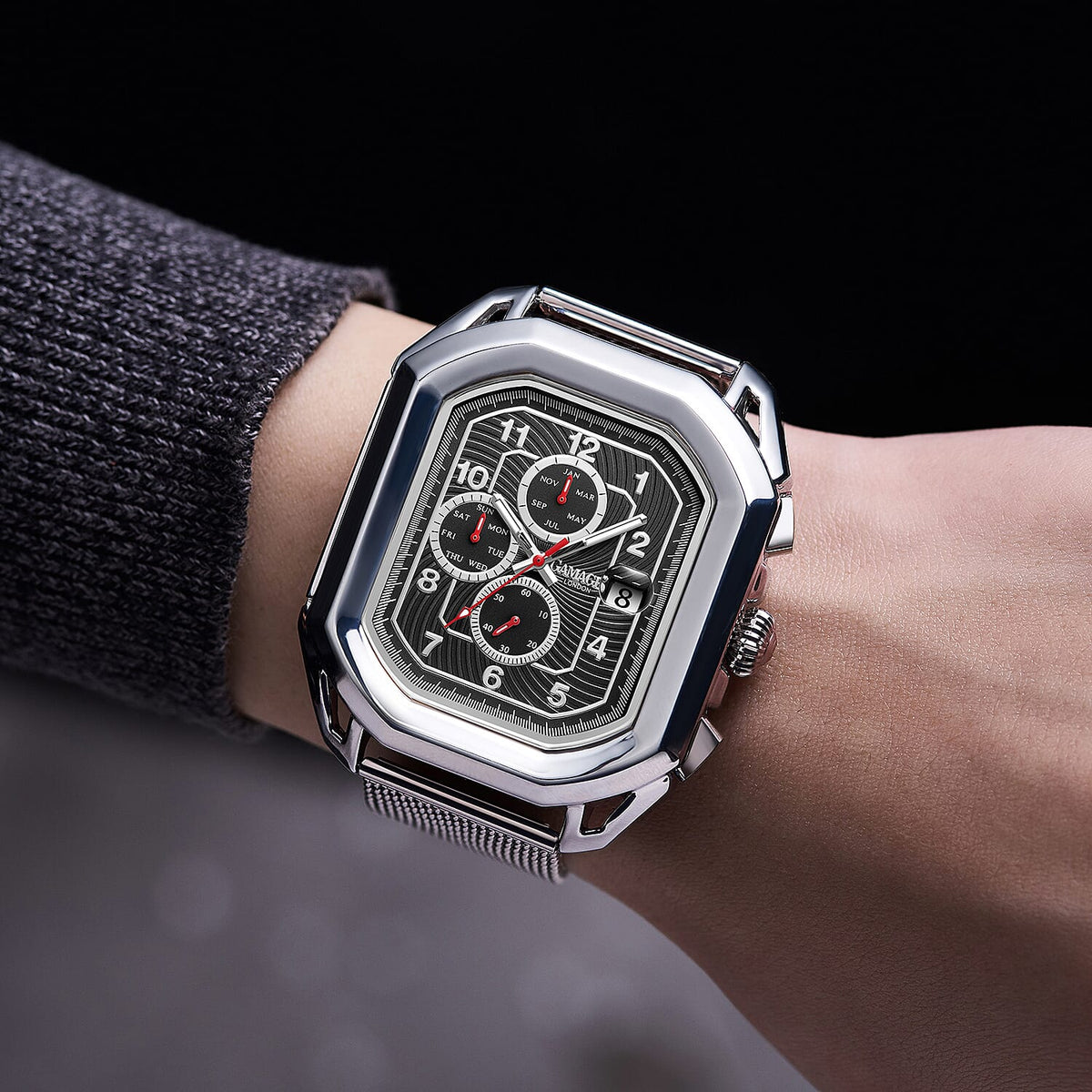 Gamages Of London Status Automatic Movement Black Dial Water Resistant Watch with Silver Colour Mesh Bracelet V32571029 1