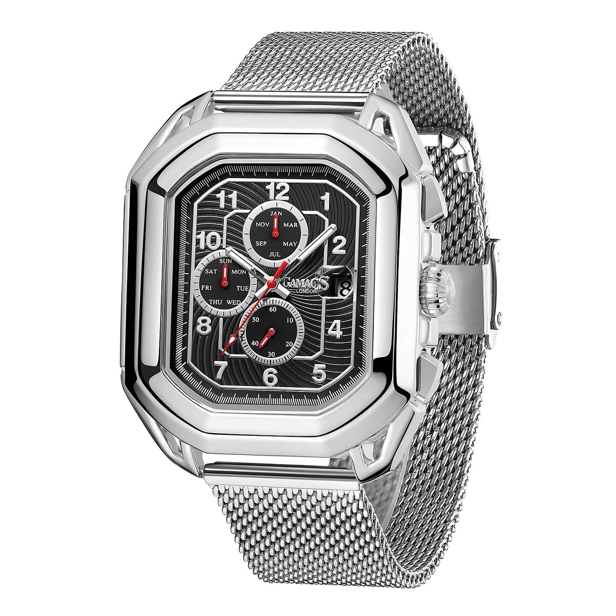 Gamages Of London Status Automatic Movement Black Dial Water Resistant Watch with Silver Colour Mesh Bracelet V32571029 3