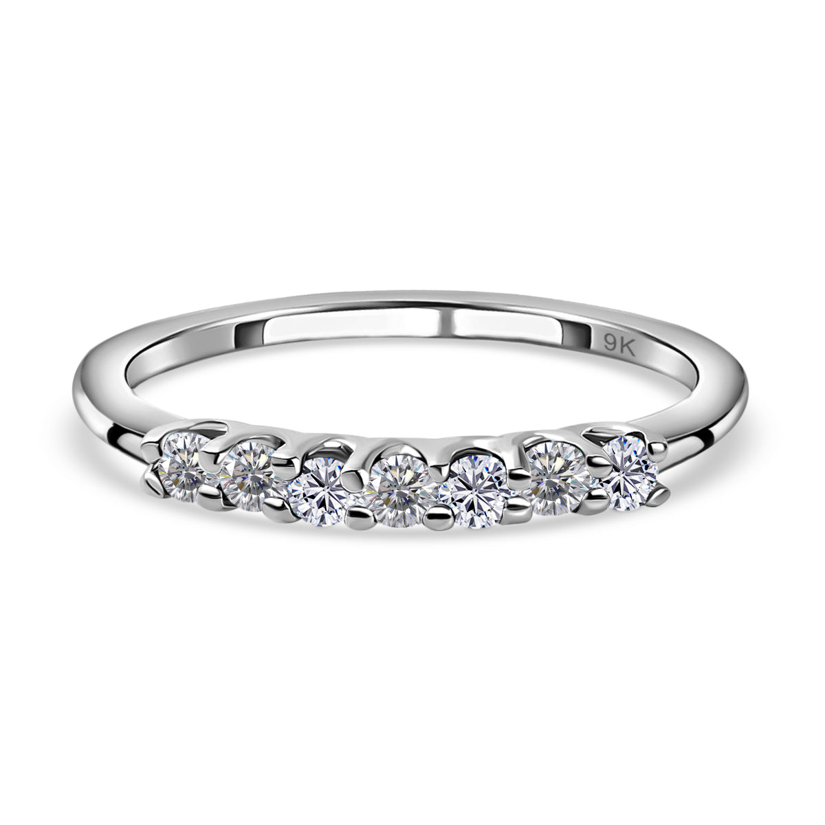 0.23 Ct Moissanite 7 Stone Sleek Band Ring in 9K White Gold V32602811 0