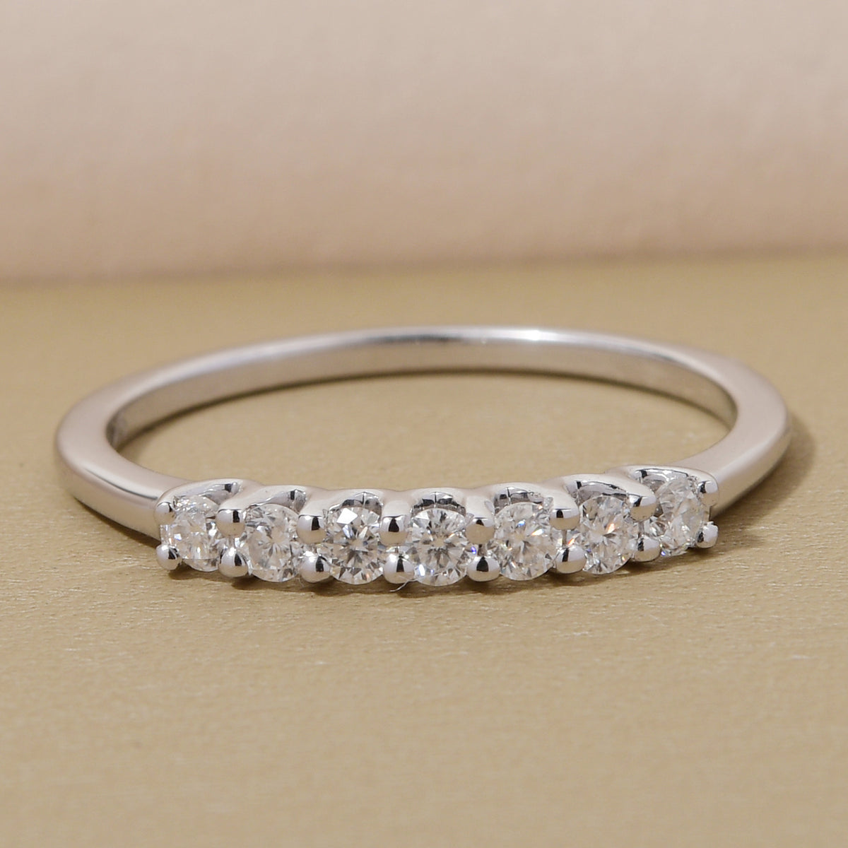 0.23 Ct Moissanite 7 Stone Sleek Band Ring in 9K White Gold V32602811 2