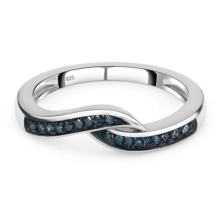 Blue Diamond Wave Band Ring in Platinum Overlay Sterling Silver 8892744 1
