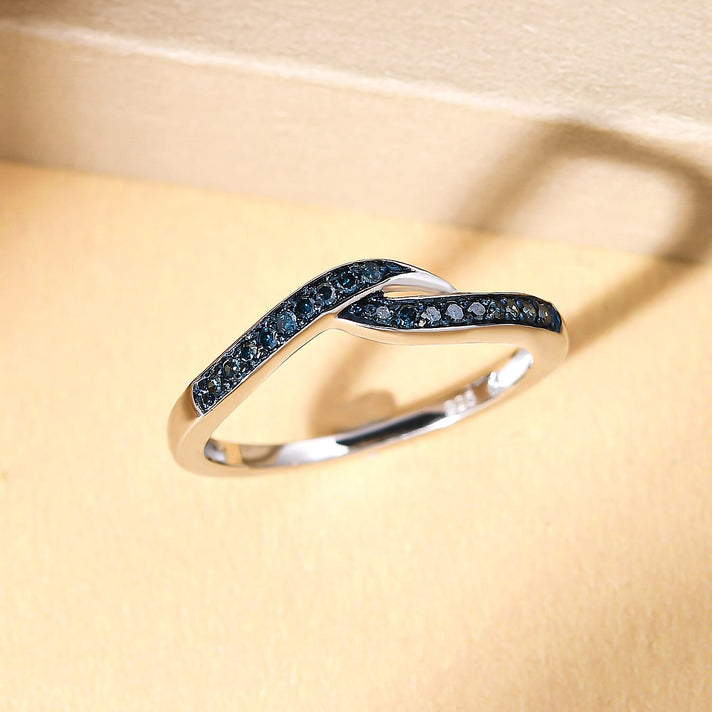 Blue Diamond Wave Band Ring in Platinum Overlay Sterling Silver 8892744 2