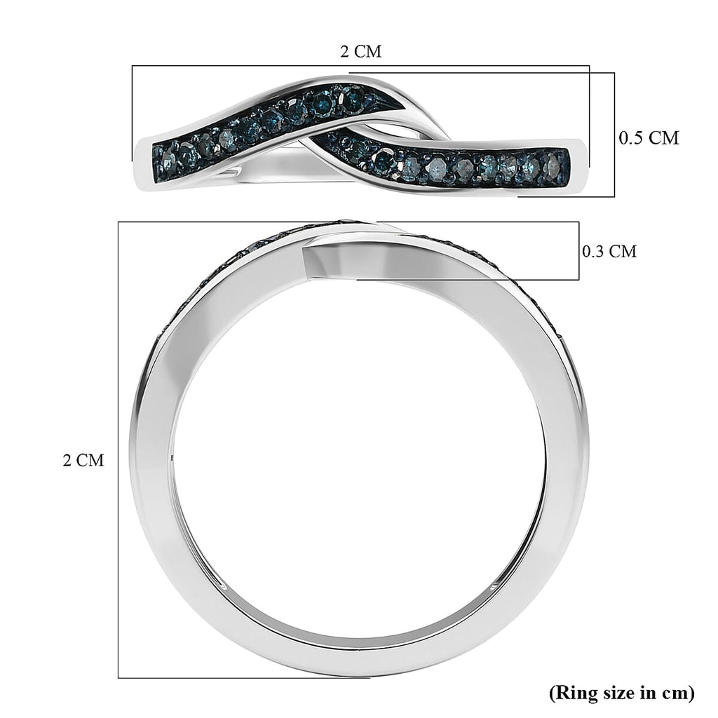 Blue Diamond Ring in Platinum Overlay Sterling Silver 0.12 Ct.