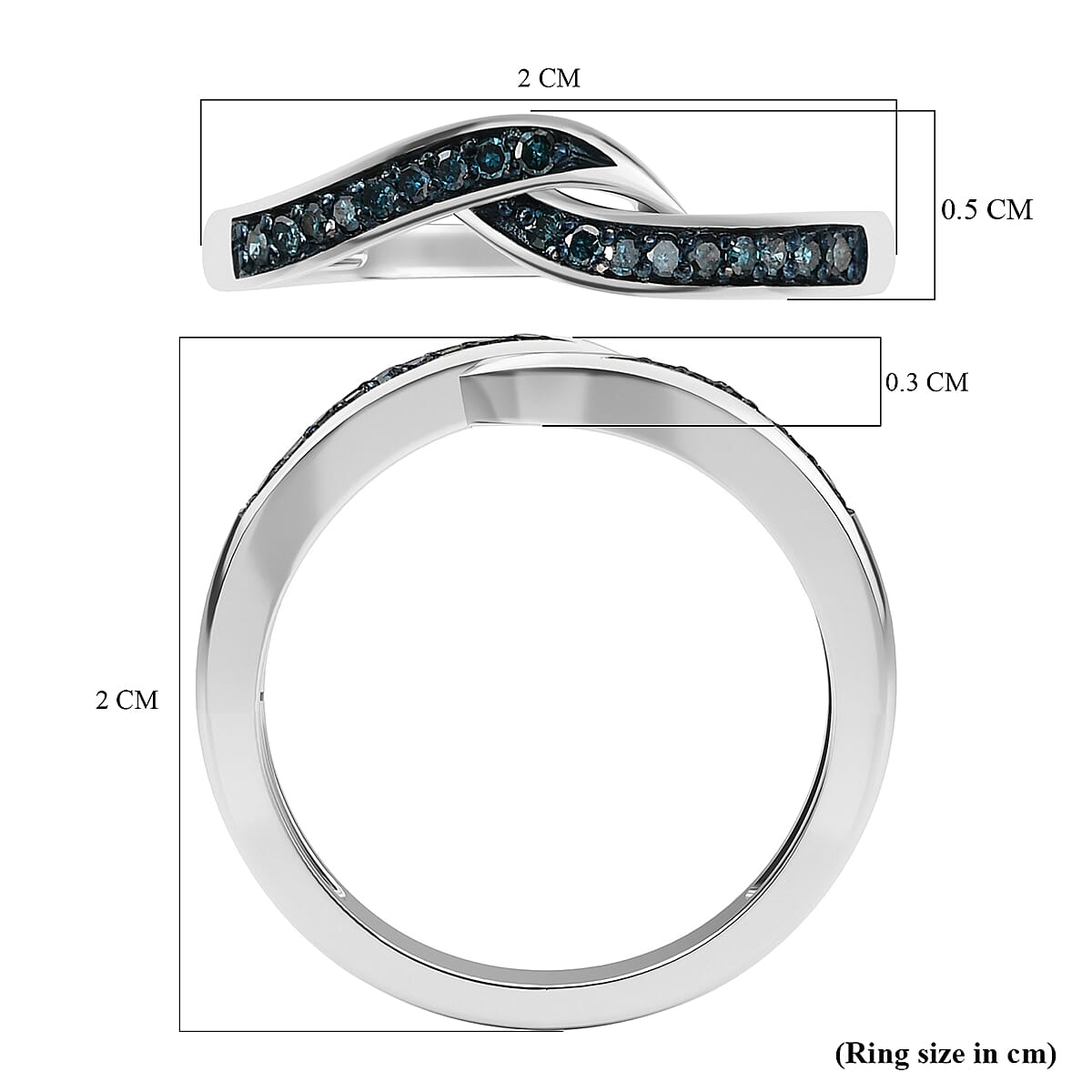 Blue Diamond Wave Band Ring in Platinum Overlay Sterling Silver 8892744 6