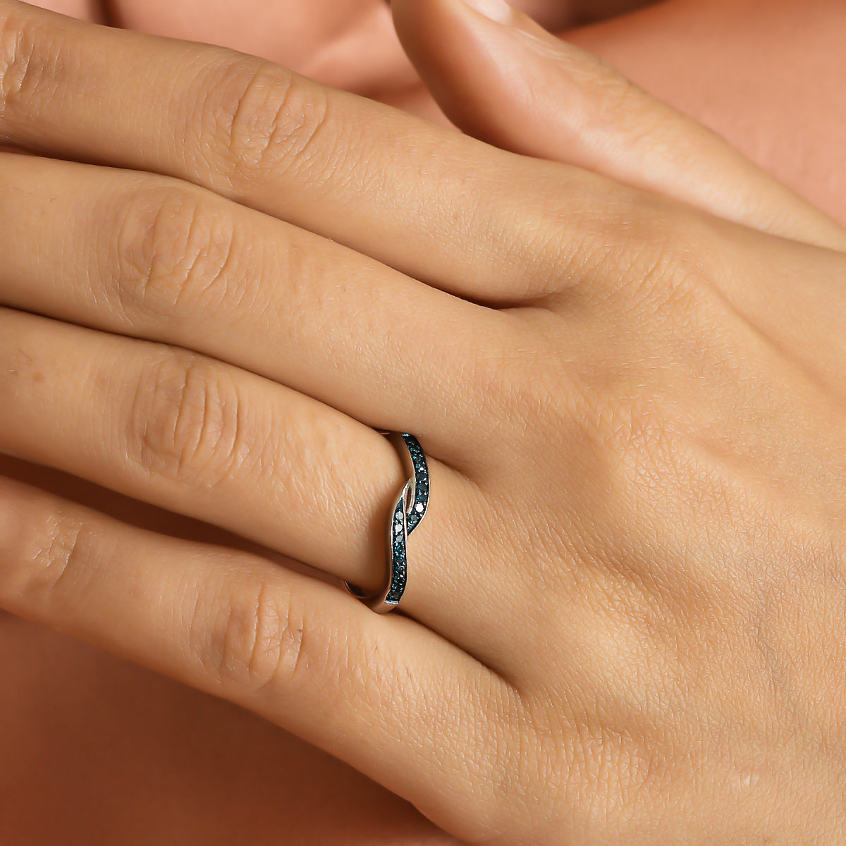 Blue Diamond Wave Band Ring in Platinum Overlay Sterling Silver V32629172 3